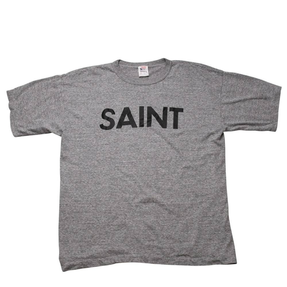 極美品 SAINT MICHAEL セントマイケル 25SS SM-HR8-0000-087 ロゴプリントヴィンテージ加工 Tシャツ グレー サイズL 中古 4a002593