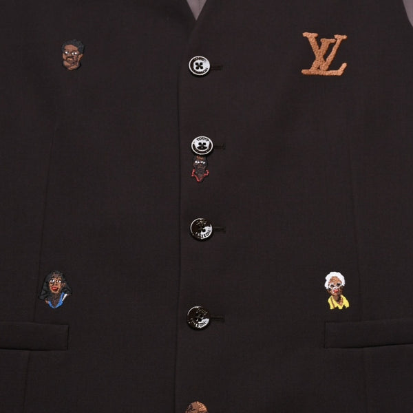 Very Good Condition LOUIS VUITTON Brown Vest Embroidered Classic Waistcoat Henry Taylor CA 36929 Used 4a002712