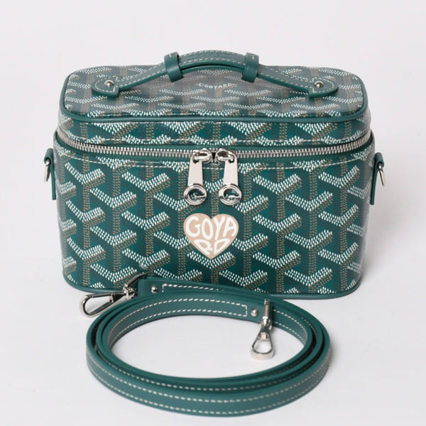 新品未使用 GOYARD ゴヤール ミューズ ヴァニティケース ミニ ナノ バニティバッグ グリーン マカージュ 2way ゴヤールディンキャンバス カーフスキン 中古 4a002609