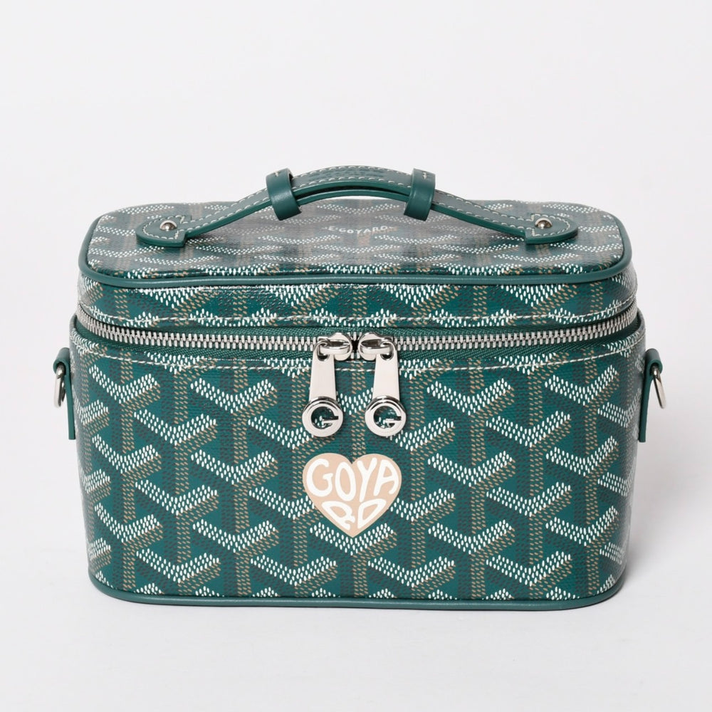 新品未使用 GOYARD ゴヤール ミューズ ヴァニティケース ミニ ナノ バニティバッグ グリーン マカージュ 2way ゴヤールディンキャンバス カーフスキン 中古 4a002609