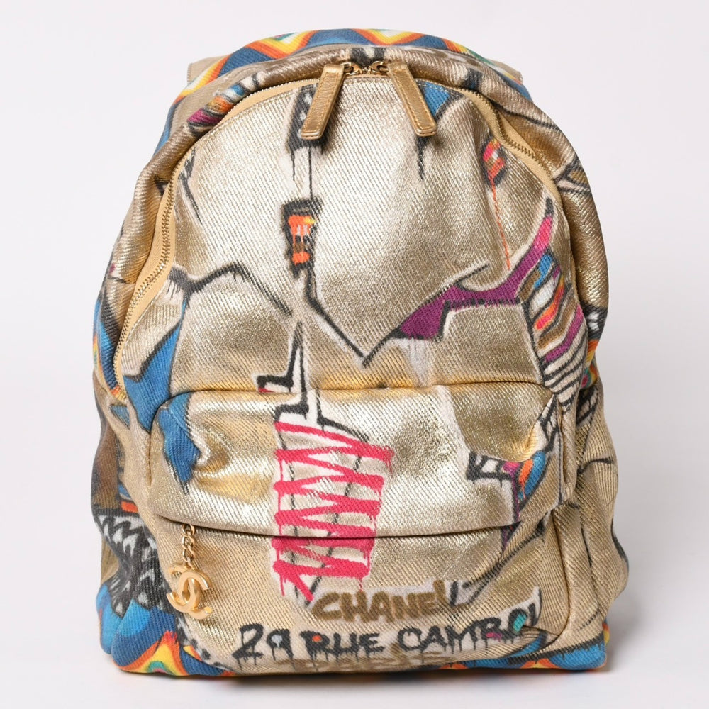 極美品 CHANEL シャネル グラフィティ リュック バックパック 28番台 ココマーク メディエダールコレクション エジプト AS0867 ゴールド 中古 4a002745