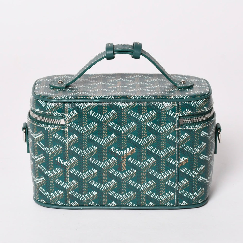 新品未使用 GOYARD ゴヤール ミューズ ヴァニティケース ミニ ナノ バニティバッグ グリーン マカージュ 2way ゴヤールディンキャンバス カーフスキン 中古 4a002609