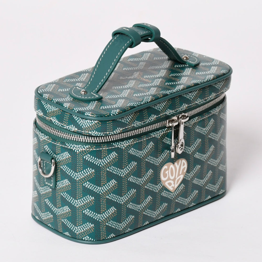 新品未使用 GOYARD ゴヤール ミューズ ヴァニティケース ミニ ナノ バニティバッグ グリーン マカージュ 2way ゴヤールディンキャンバス カーフスキン 中古 4a002609