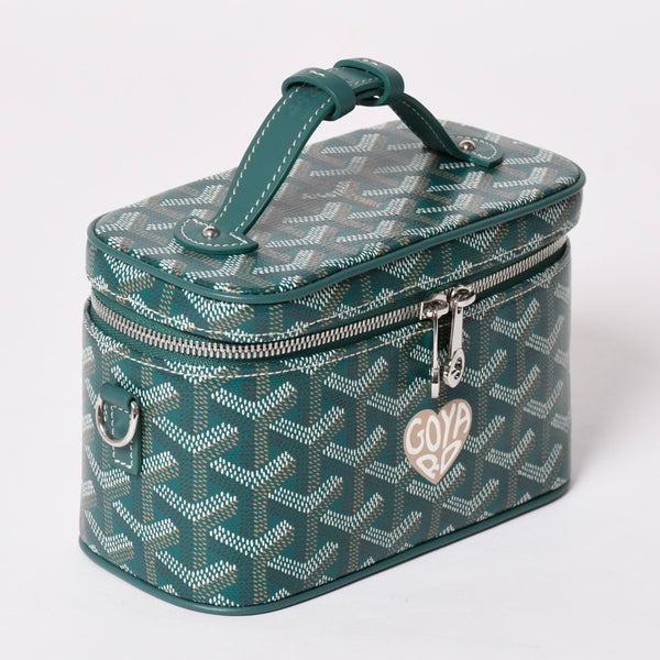 新品未使用 GOYARD ゴヤール ミューズ ヴァニティケース ミニ ナノ バニティバッグ グリーン マカージュ 2way ゴヤールディンキャンバス カーフスキン 中古 4a002609