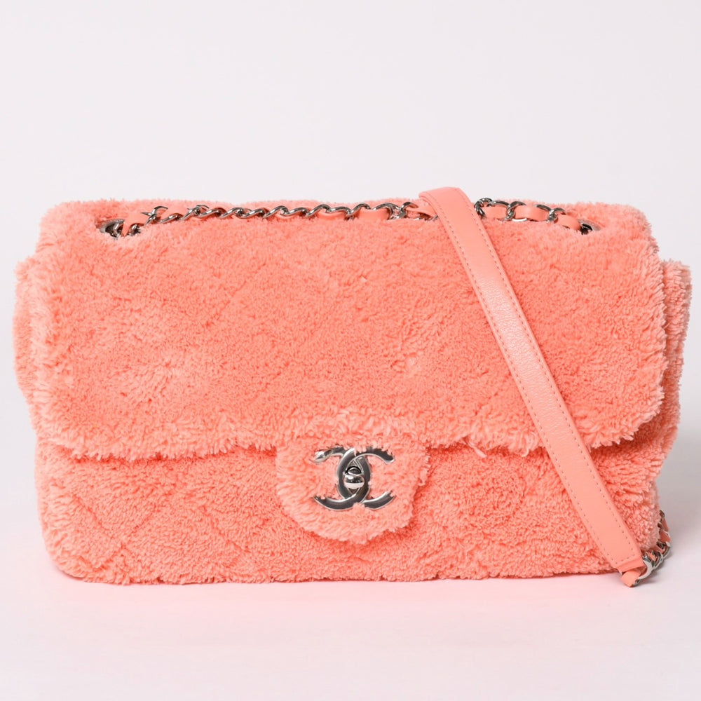 極美品 CHANEL シャネル ココビーチ フラップバッグ ショルダーバッグ 2019 マトラッセキルティング テリークロス ラムスキン ココマーク ターンロック 27番台 シルバー金具 中古 4a002885