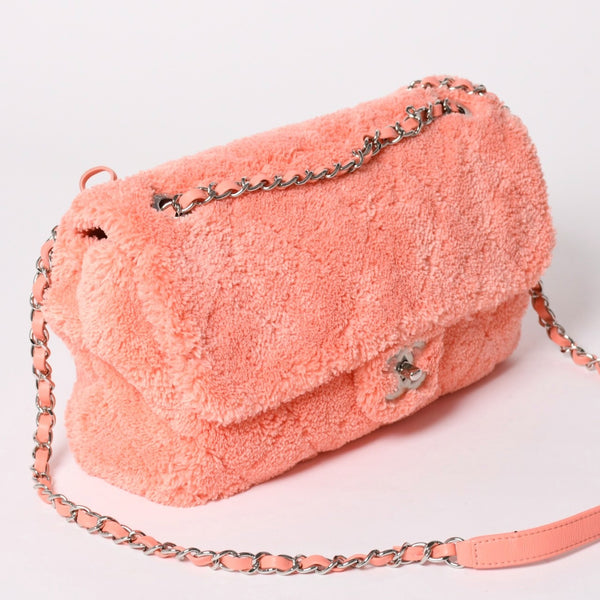 極美品 CHANEL シャネル ココビーチ フラップバッグ ショルダーバッグ 2019 マトラッセキルティング テリークロス ラムスキン ココマーク ターンロック 27番台 シルバー金具 中古 4a002885