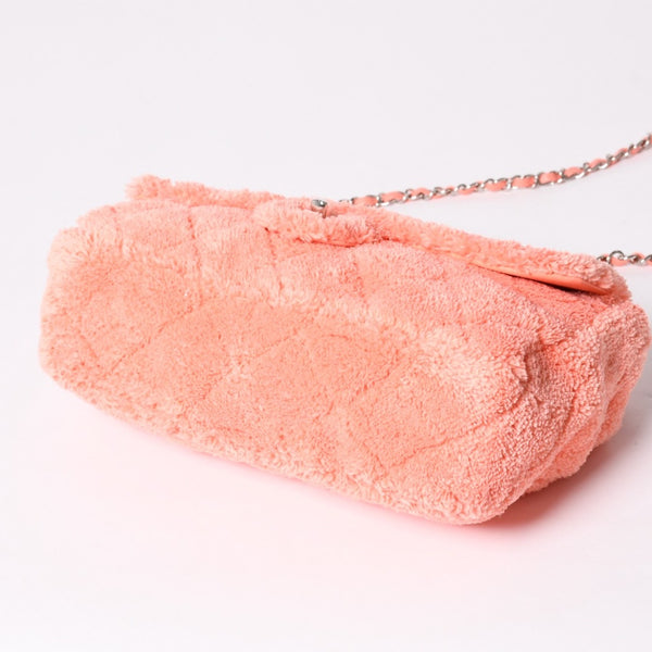 極美品 CHANEL シャネル ココビーチ フラップバッグ ショルダーバッグ 2019 マトラッセキルティング テリークロス ラムスキン ココマーク ターンロック 27番台 シルバー金具 中古 4a002885