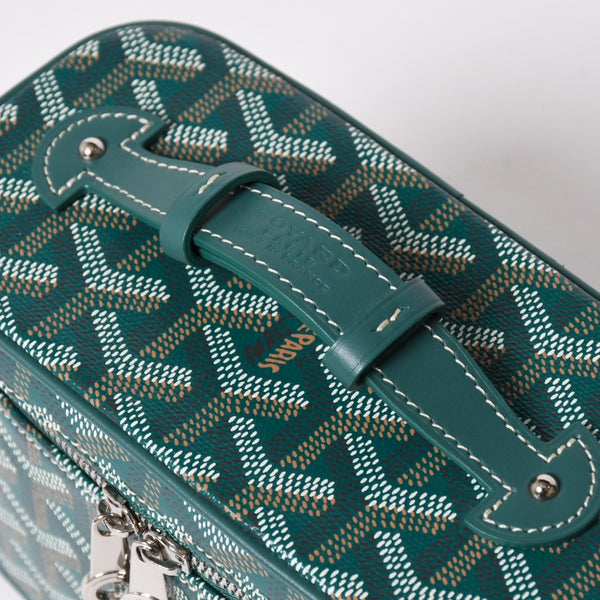 新品未使用 GOYARD ゴヤール ミューズ ヴァニティケース ミニ ナノ バニティバッグ グリーン マカージュ 2way ゴヤールディンキャンバス カーフスキン 中古 4a002609