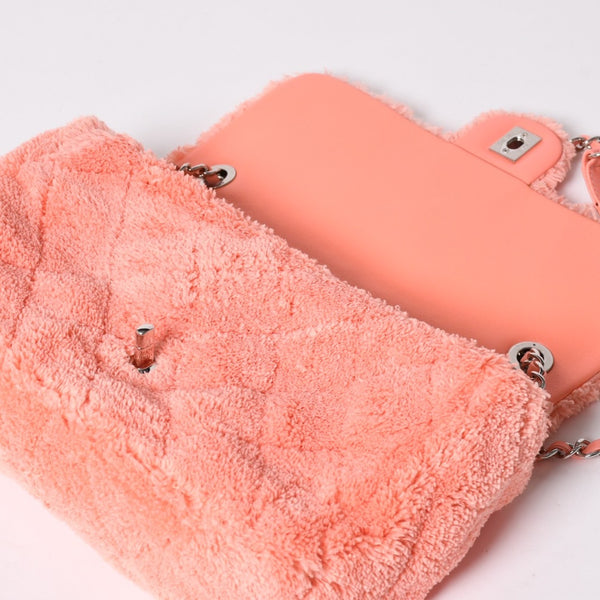 極美品 CHANEL シャネル ココビーチ フラップバッグ ショルダーバッグ 2019 マトラッセキルティング テリークロス ラムスキン ココマーク ターンロック 27番台 シルバー金具 中古 4a002885