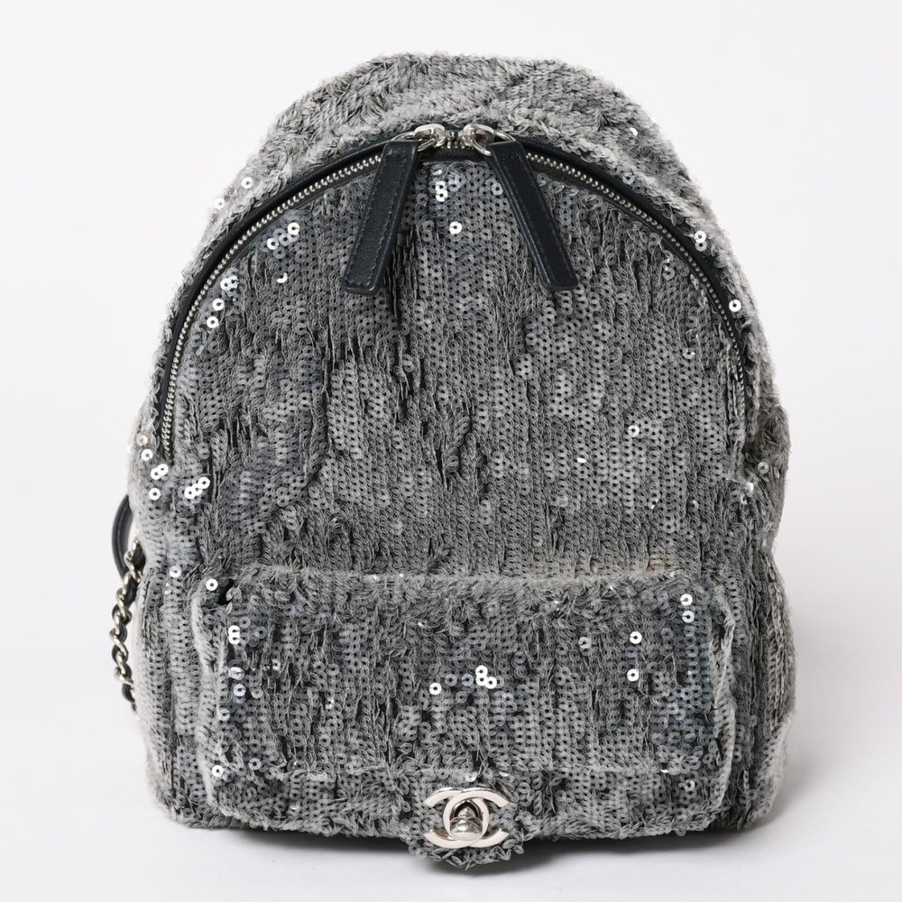 極美品 CHANEL シャネル Spangles Mini Backpack スパンコール ミニリュック 25番台 シルバー金具 シルバーチェーン 中古 4a002843