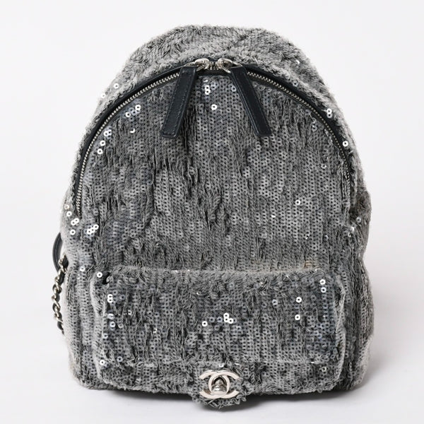 極美品 CHANEL シャネル Spangles Mini Backpack スパンコール ミニリュック 25番台 シルバー金具 シルバーチェーン 中古 4a002843