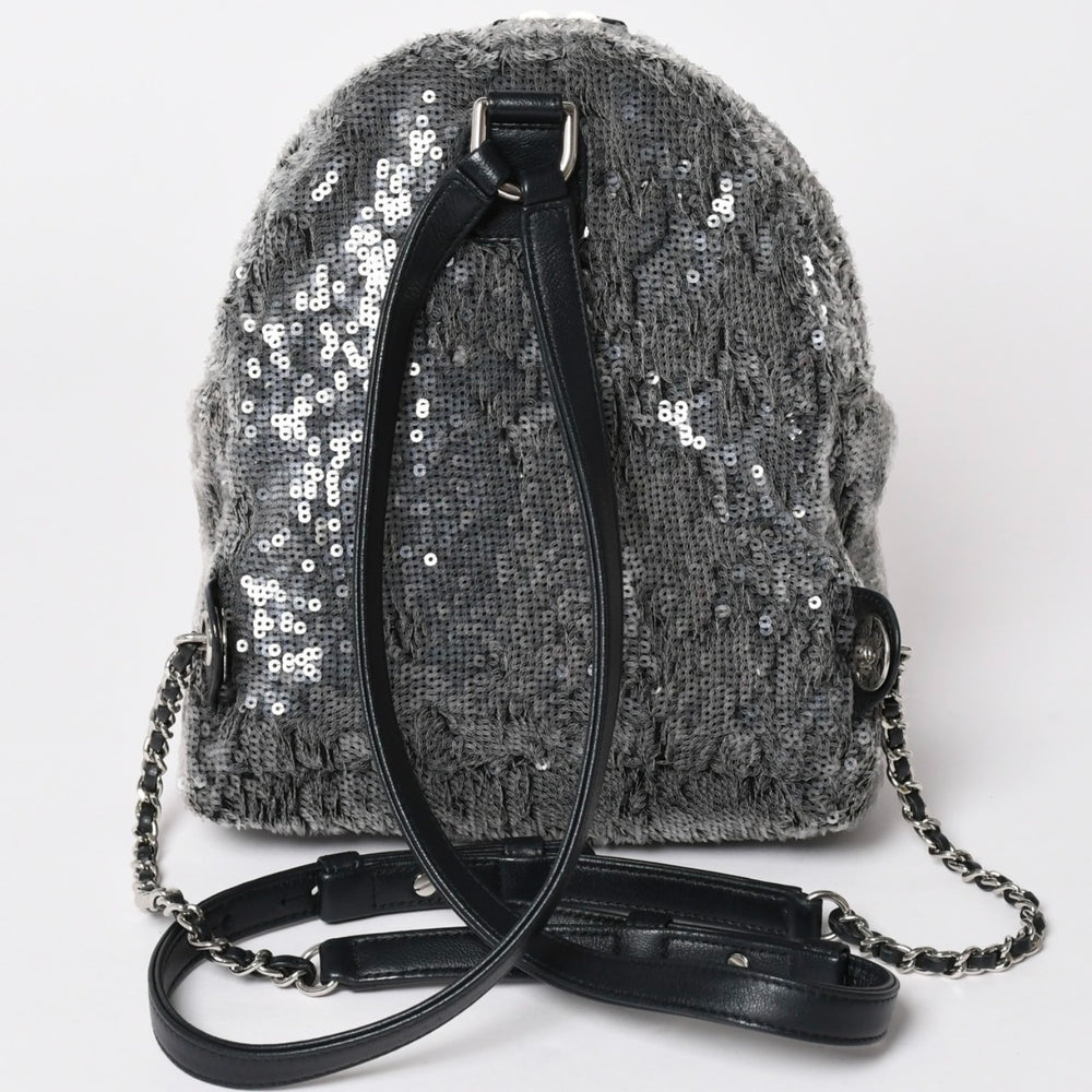 極美品 CHANEL シャネル Spangles Mini Backpack スパンコール ミニリュック 25番台 シルバー金具 シルバーチェーン 中古 4a002843