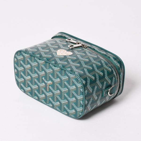 新品未使用 GOYARD ゴヤール ミューズ ヴァニティケース ミニ ナノ バニティバッグ グリーン マカージュ 2way ゴヤールディンキャンバス カーフスキン 中古 4a002609