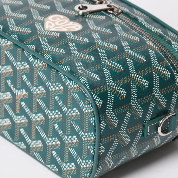 新品未使用 GOYARD ゴヤール ミューズ ヴァニティケース ミニ ナノ バニティバッグ グリーン マカージュ 2way ゴヤールディンキャンバス カーフスキン 中古 4a002609