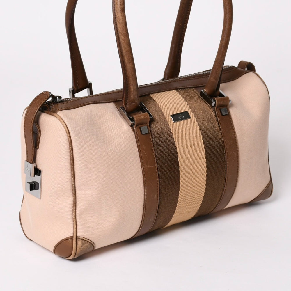 GUCCI Gucci Mini Boston Sherry Line Handbag 000 0851 Canvas Leather Pink Brown Good Condition Used 4a002498