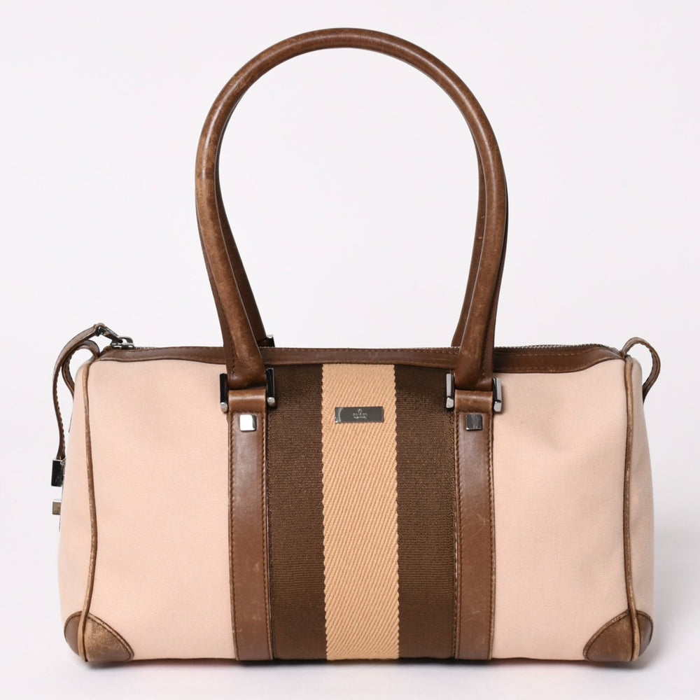 GUCCI グッチ ミニボストン シェリーライン ハンドバッグ 000 0851 キャンバス レザー ピンク ブラウン 美品 中古 4a002498