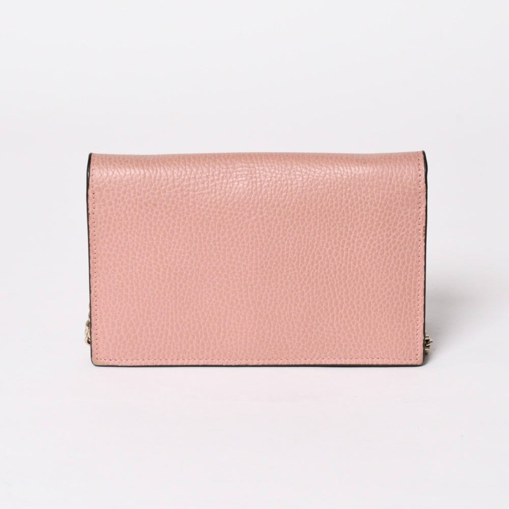 GUCCI グッチ インターロッキングGチェーンウォレット ペブルドレザー ショルダーバッグ クラッチバッグ ピンク ゴールド金具 510314 美品 中古 4a002001