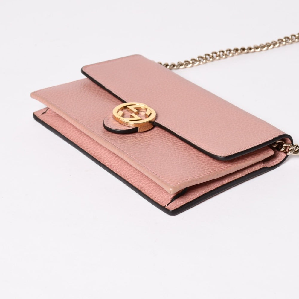 GUCCI Gucci Interlocking G Chain Wallet Pebbled Leather Shoulder Bag Clutch Bag Pink Gold Hardware 510314 Good Condition Used 4a002001
