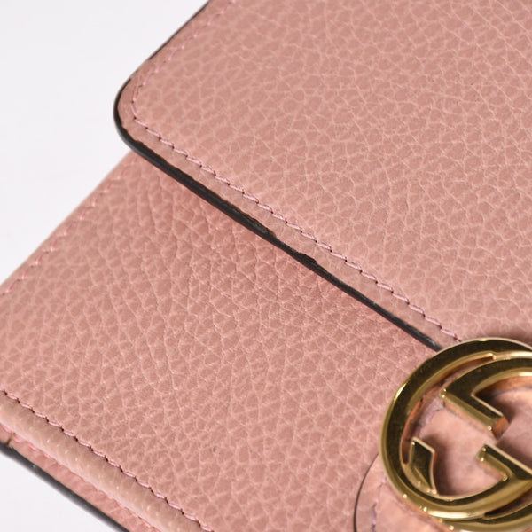 GUCCI グッチ インターロッキングGチェーンウォレット ペブルドレザー ショルダーバッグ クラッチバッグ ピンク ゴールド金具 510314 美品 中古 4a002001