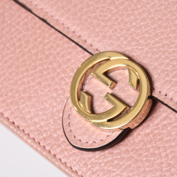 GUCCI グッチ インターロッキングGチェーンウォレット ペブルドレザー ショルダーバッグ クラッチバッグ ピンク ゴールド金具 510314 美品 中古 4a002001