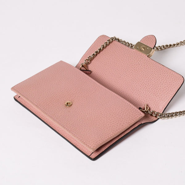 GUCCI グッチ インターロッキングGチェーンウォレット ペブルドレザー ショルダーバッグ クラッチバッグ ピンク ゴールド金具 510314 美品 中古 4a002001