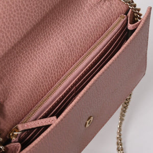 GUCCI グッチ インターロッキングGチェーンウォレット ペブルドレザー ショルダーバッグ クラッチバッグ ピンク ゴールド金具 510314 美品 中古 4a002001