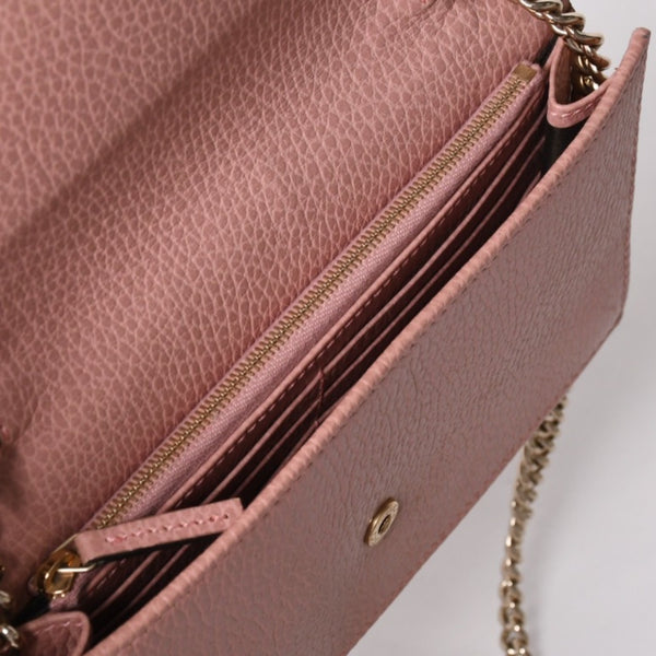 GUCCI グッチ インターロッキングGチェーンウォレット ペブルドレザー ショルダーバッグ クラッチバッグ ピンク ゴールド金具 510314 美品 中古 4a002001