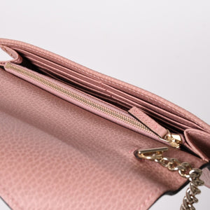 GUCCI グッチ インターロッキングGチェーンウォレット ペブルドレザー ショルダーバッグ クラッチバッグ ピンク ゴールド金具 510314 美品 中古 4a002001