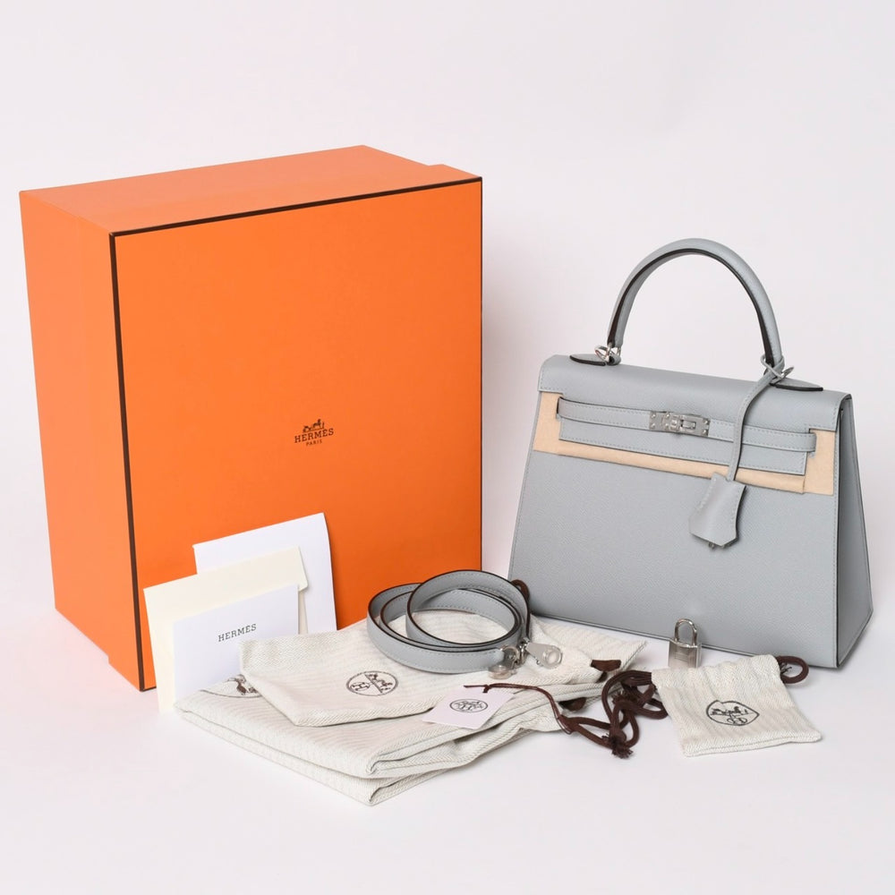 New and unused HERMES KELLY 25 2WAY handbag outside stitching Epson blue glacier silver hardware K stamp used 4a002613