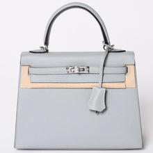 画像をギャラリービューアに読み込む, 新品未使用 HERMES エルメス KELLY ケリー 25 2WAY ハンドバッグ 外縫い エプソン ブルーグラシエ シルバー金具 K刻印 中古 4a002613