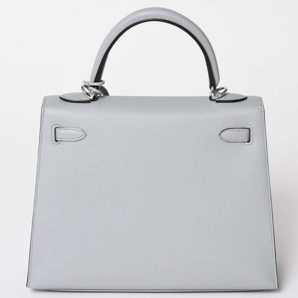 新品未使用 HERMES エルメス KELLY ケリー 25 2WAY ハンドバッグ 外縫い エプソン ブルーグラシエ シルバー金具 K刻印 中古 4a002613