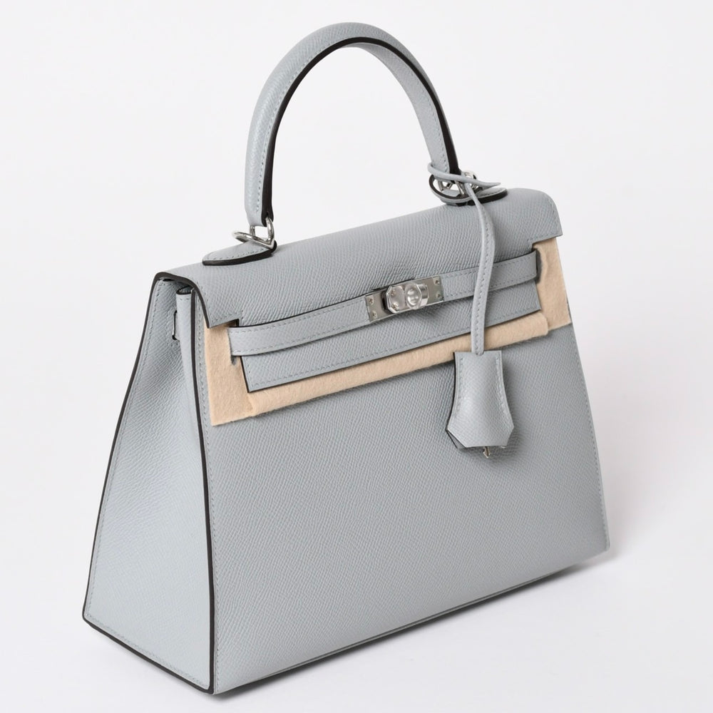 新品未使用 HERMES エルメス KELLY ケリー 25 2WAY ハンドバッグ 外縫い エプソン ブルーグラシエ シルバー金具 K刻印 中古 4a002613