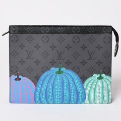 極美品 LOUIS VUITTON ルイヴィトン 草間彌生 ポシェット・ヴォワヤージュMM M81973 シルバー金具 ブラック 中古 4a002617