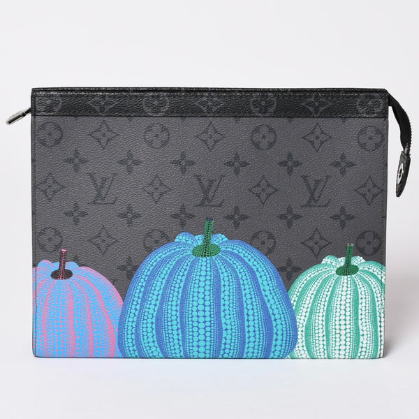 極美品 LOUIS VUITTON ルイヴィトン 草間彌生 ポシェット・ヴォワヤージュMM M81973 シルバー金具 ブラック 中古 4a002617