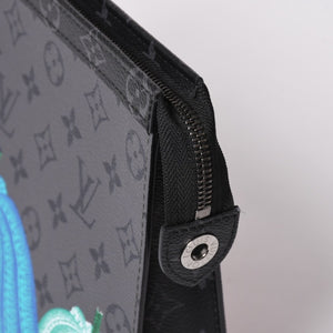 極美品 LOUIS VUITTON ルイヴィトン 草間彌生 ポシェット・ヴォワヤージュMM M81973 シルバー金具 ブラック 中古 4a002617
