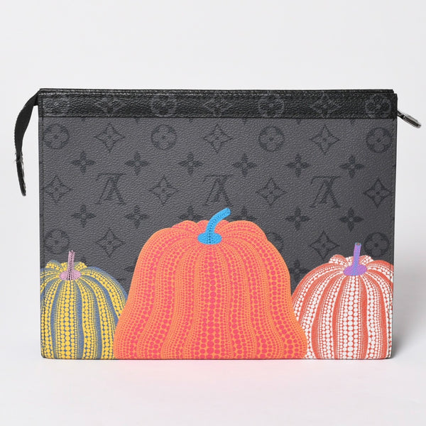 極美品 LOUIS VUITTON ルイヴィトン 草間彌生 ポシェット・ヴォワヤージュMM M81973 シルバー金具 ブラック 中古 4a002617