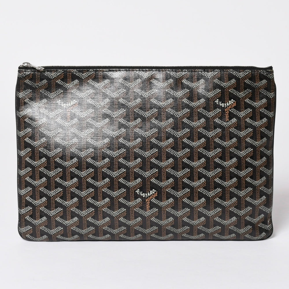 極美品 ゴヤール GOYARD クラッチバッグ ハンドバッグ セナMM 黒 ブラック PVC レザー トップファスナー 中古 4a002762