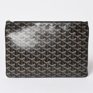 極美品 ゴヤール GOYARD クラッチバッグ ハンドバッグ セナMM 黒 ブラック PVC レザー トップファスナー 中古 4a002762