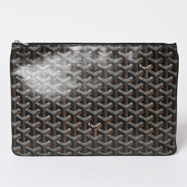 極美品 ゴヤール GOYARD クラッチバッグ ハンドバッグ セナMM 黒 ブラック PVC レザー トップファスナー 中古 4a002762
