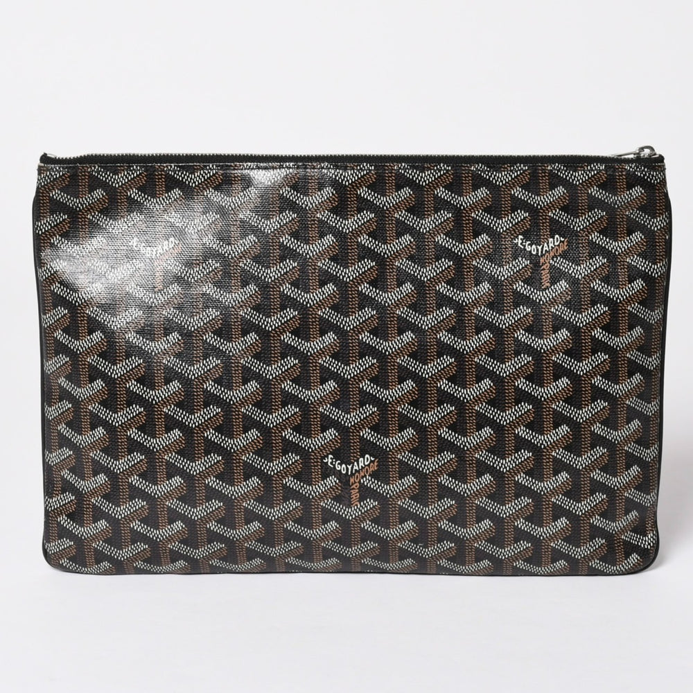 極美品 ゴヤール GOYARD クラッチバッグ ハンドバッグ セナMM 黒 ブラック PVC レザー トップファスナー 中古 4a002762