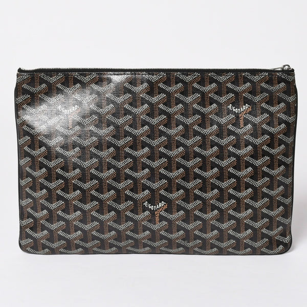 極美品 ゴヤール GOYARD クラッチバッグ ハンドバッグ セナMM 黒 ブラック PVC レザー トップファスナー 中古 4a002762