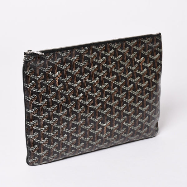 極美品 ゴヤール GOYARD クラッチバッグ ハンドバッグ セナMM 黒 ブラック PVC レザー トップファスナー 中古 4a002762