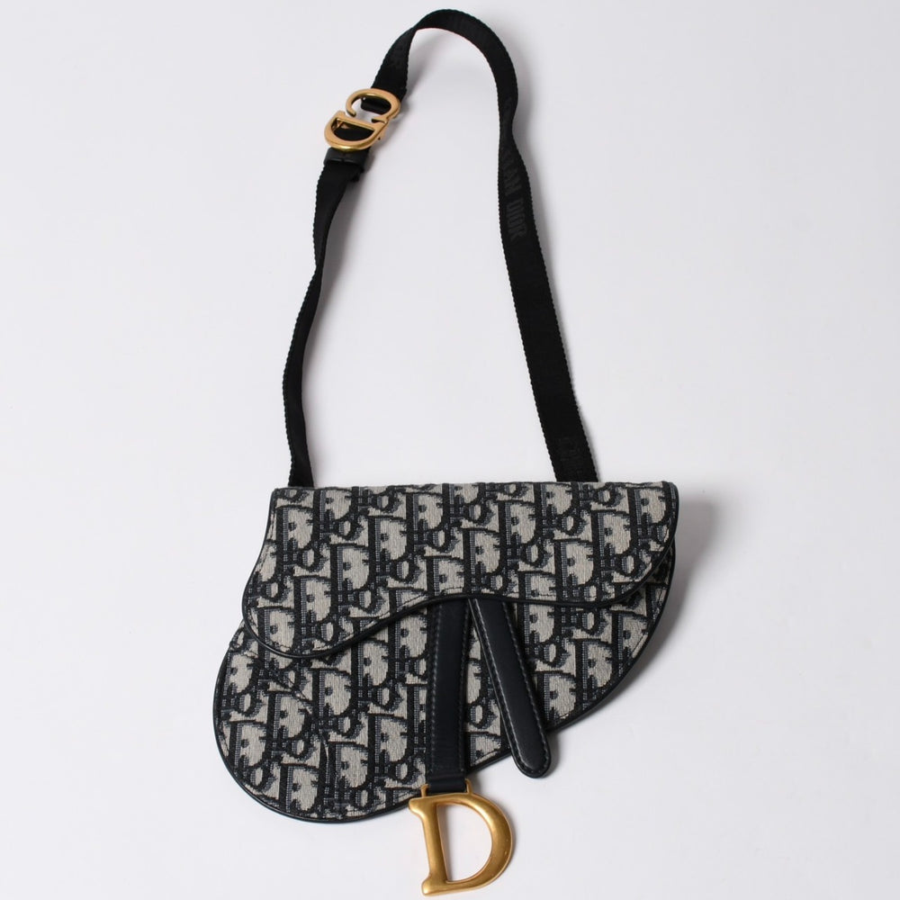 Christian Dior クリスチャンディオール ウエストポーチ サドルバッグ トロッター 総柄 コットンキャンバス 50-MA-1119 ゴールド金具 美品 中古 4a002026
