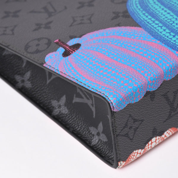 極美品 LOUIS VUITTON ルイヴィトン 草間彌生 ポシェット・ヴォワヤージュMM M81973 シルバー金具 ブラック 中古 4a002617