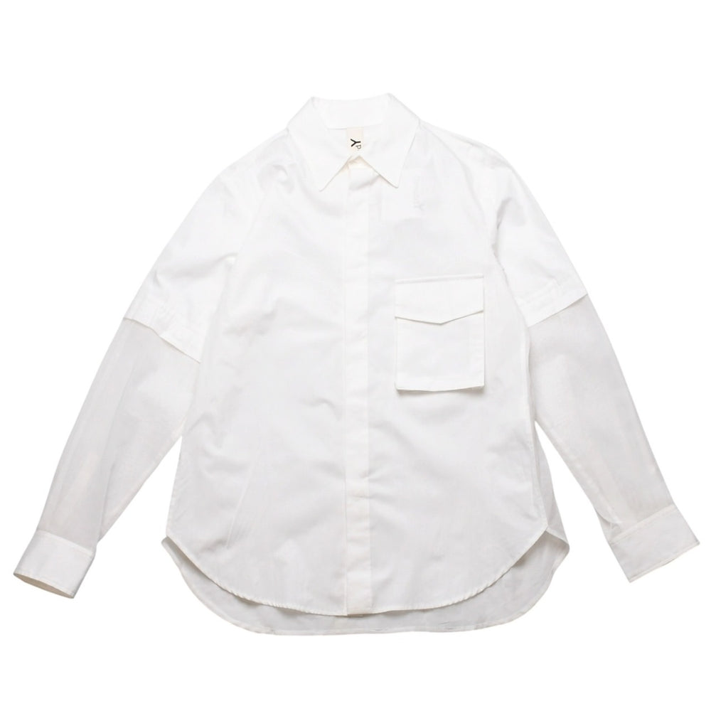 Very good condition GroundY Yohji Yamamoto organdy combination blouse shirt see-through white blouse GZ-B03-806 Used 4a002156
