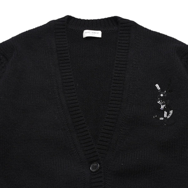 極美品 SAINT LAURENT PARIS サンローランパリ カーディガン スパンコール ブラック 670116 中古 4a002632