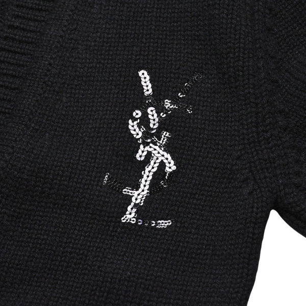 極美品 SAINT LAURENT PARIS サンローランパリ カーディガン スパンコール ブラック 670116 中古 4a002632