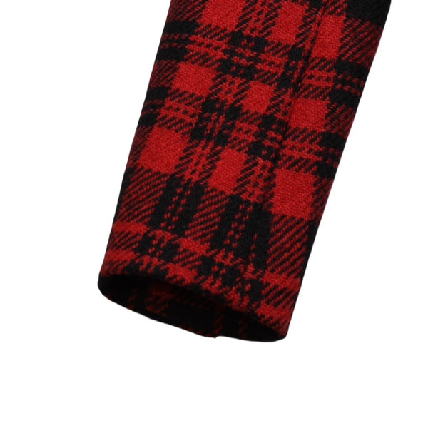 極美品 SAINT LAURENT サンローラン バッファローチェック柄ダブルブレストジャケット タータンチェック 357409 Y290E レッド ブラック アウター Pコート ショート丈 中古 4a002641
