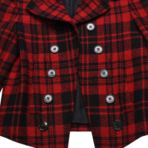極美品 SAINT LAURENT サンローラン バッファローチェック柄ダブルブレストジャケット タータンチェック 357409 Y290E レッド ブラック アウター Pコート ショート丈 中古 4a002641
