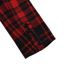 極美品 SAINT LAURENT サンローラン バッファローチェック柄ダブルブレストジャケット タータンチェック 357409 Y290E レッド ブラック アウター Pコート ショート丈 中古 4a002641
